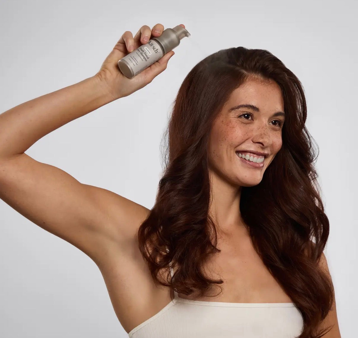 Volumizing rice protein dry shampoo, dark tinted