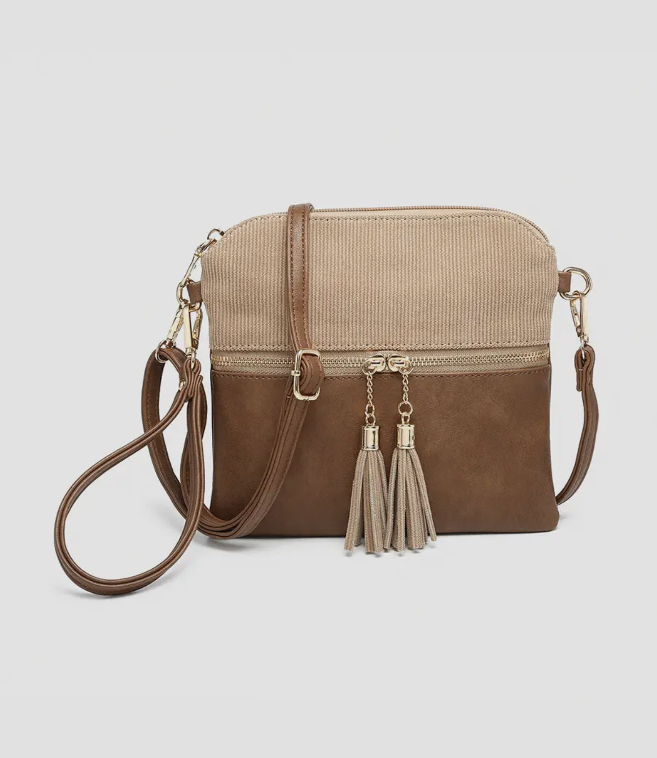 Corduroy dual zip crossbody bag (various)