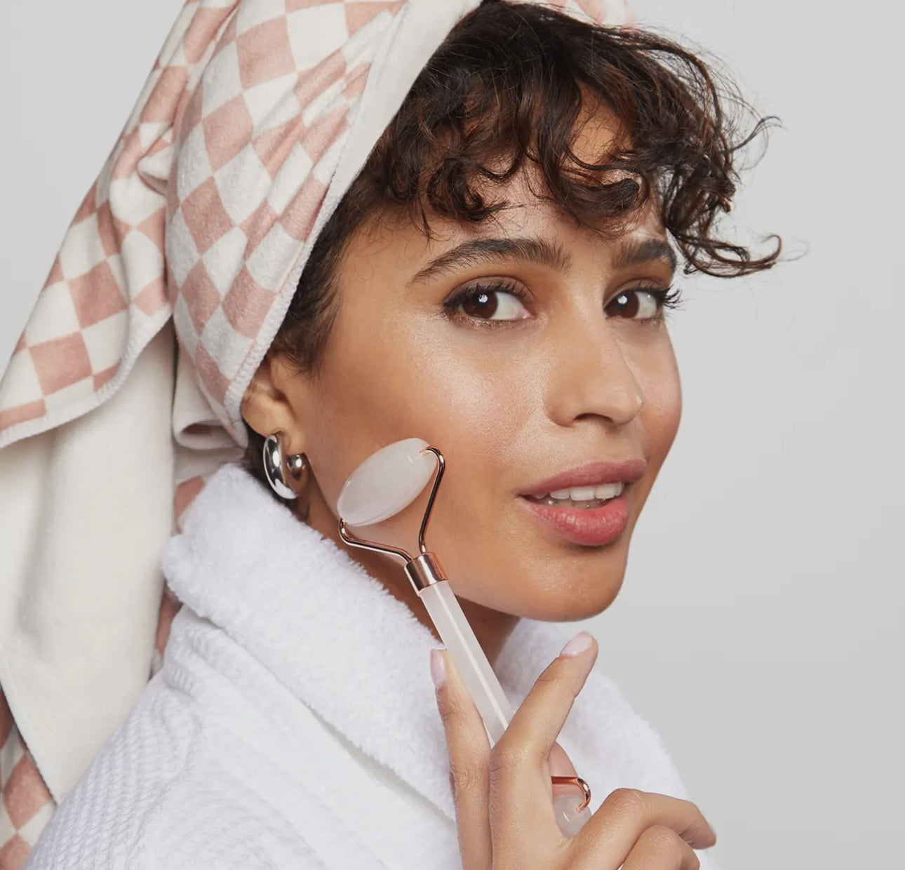 Extra Large Quick-Dry Hair Towel Wrap-Terracotta Checker