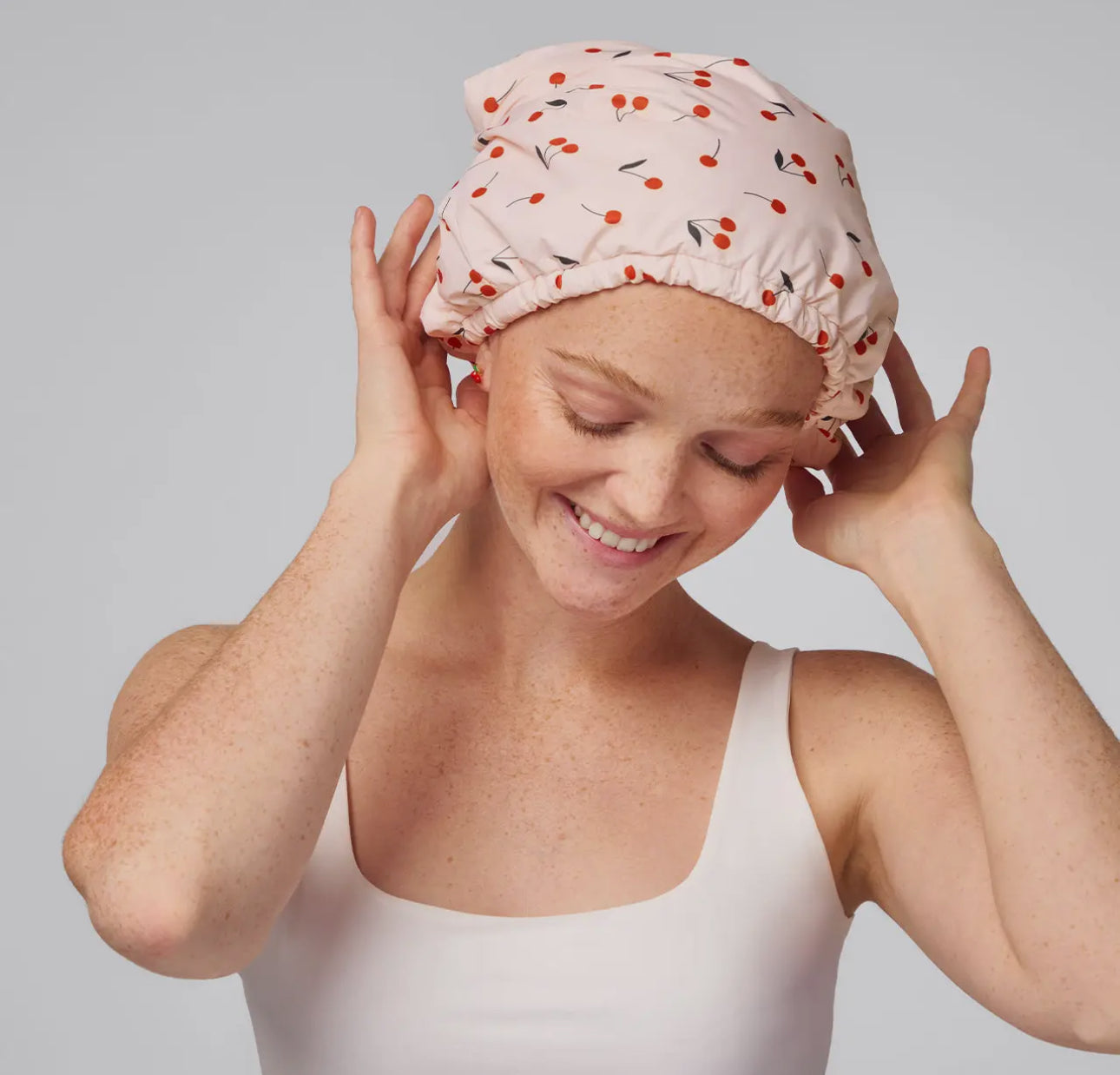 Kitsch satin lined flexi shower cap - cherry print