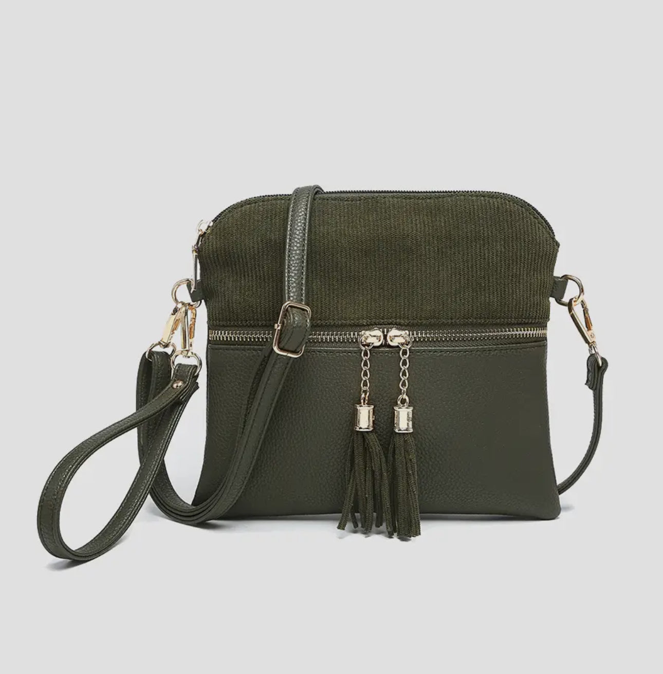 Corduroy dual zip crossbody bag (various)