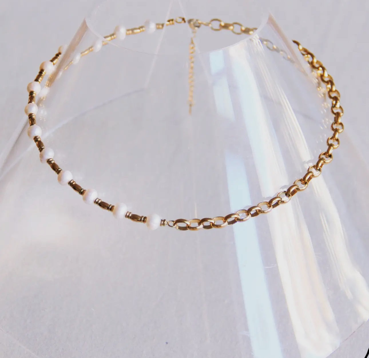 Vintage chain link pearl necklace and bracelet