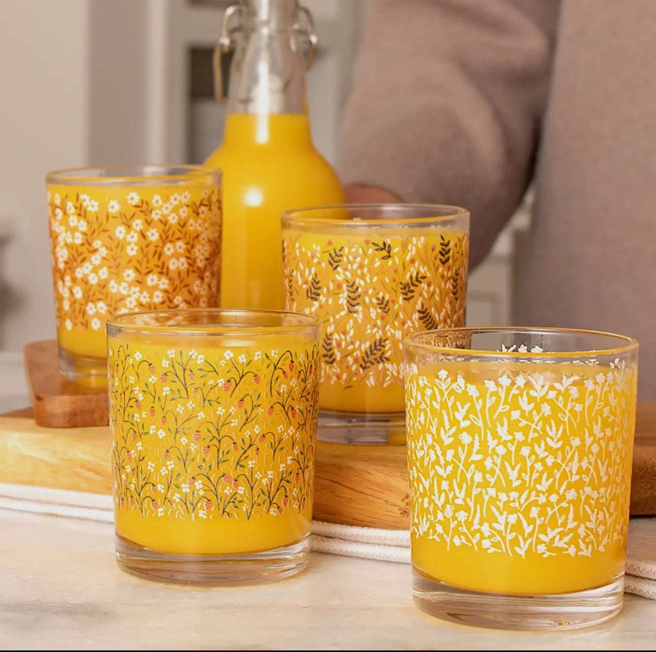 Short floral juice glasses