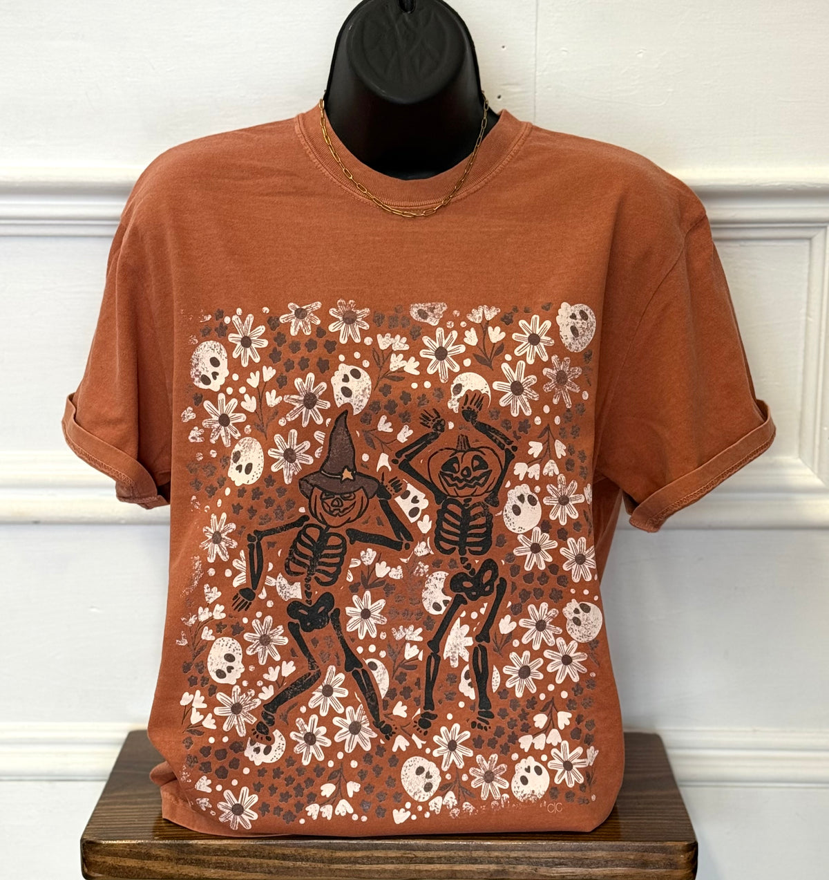 Skeleton floral pumpkin tee