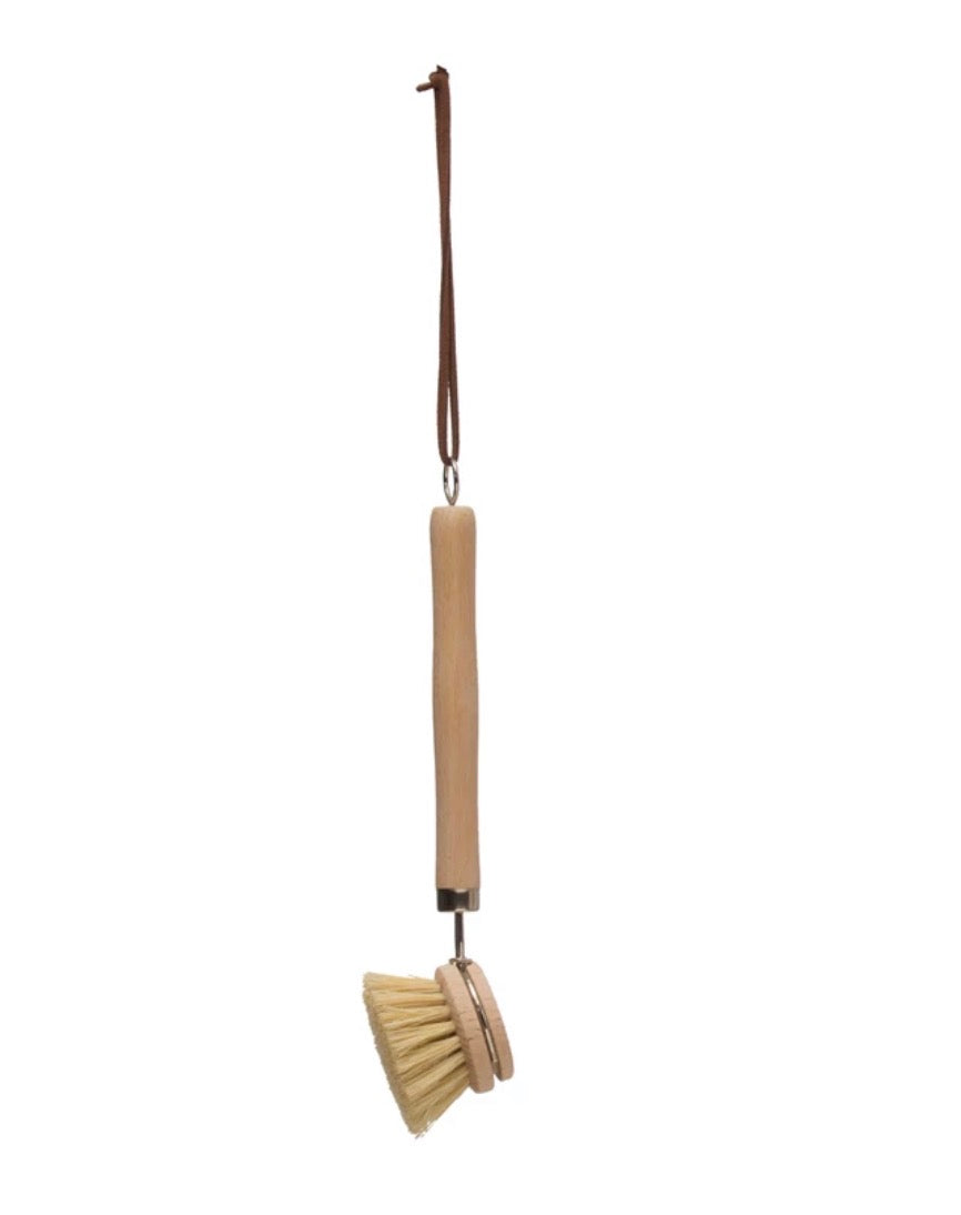 Dish brush with leather strap