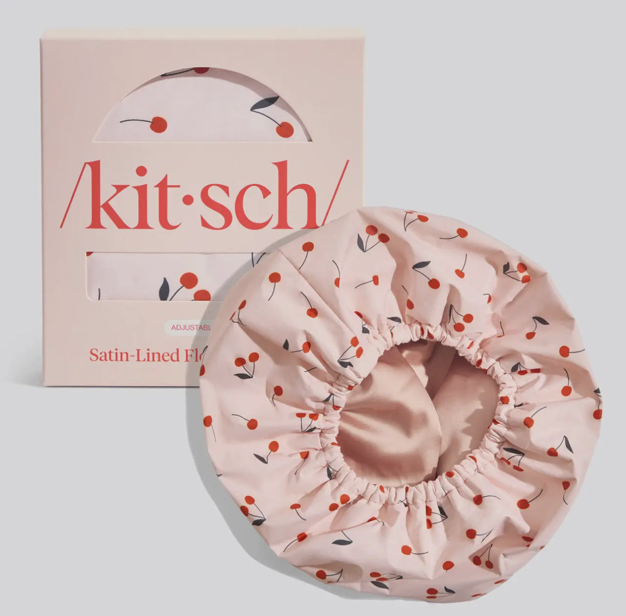 Kitsch satin lined flexi shower cap - cherry print