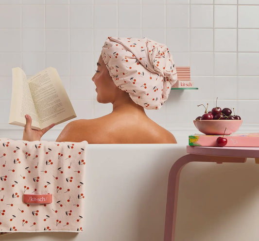 Kitsch satin lined flexi shower cap - cherry print