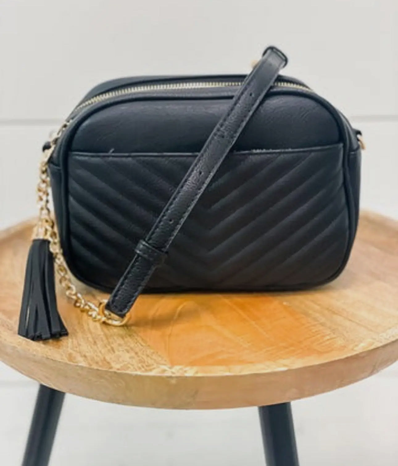 Double zippered weave crossbody bag