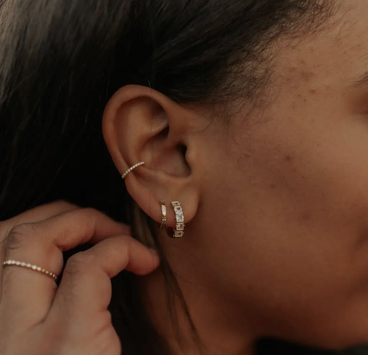 Diamond ear cuff hoop