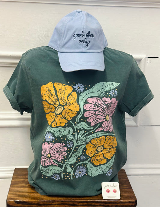 Summer abstract floral vintage tee