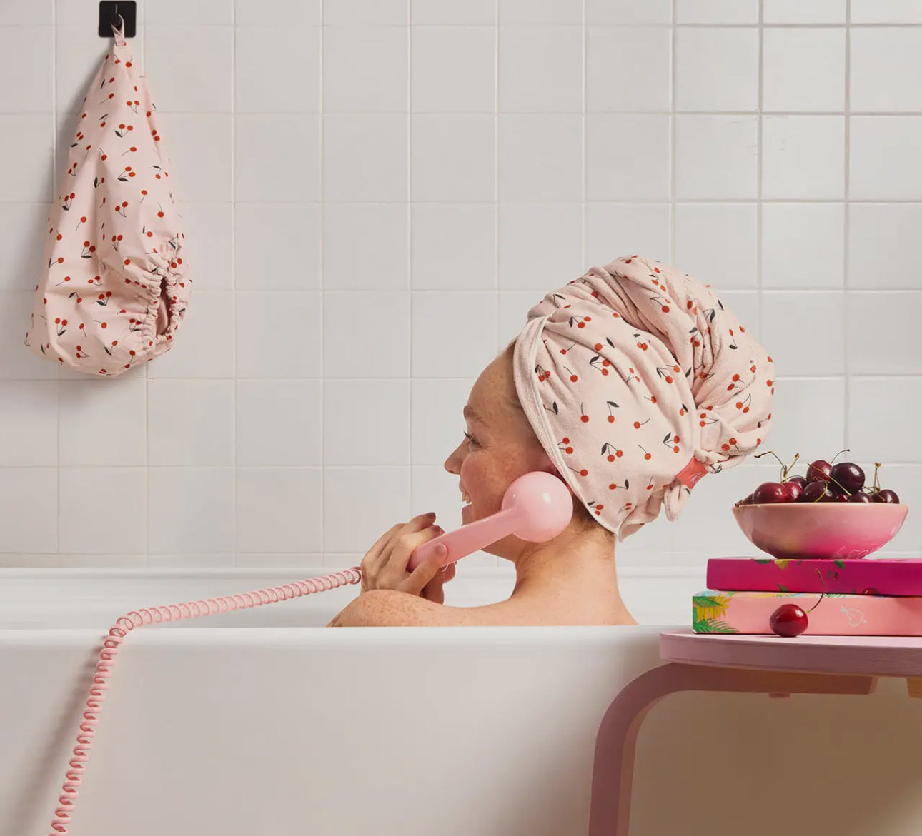 Kitsch XL hair towel wrap - cherry print