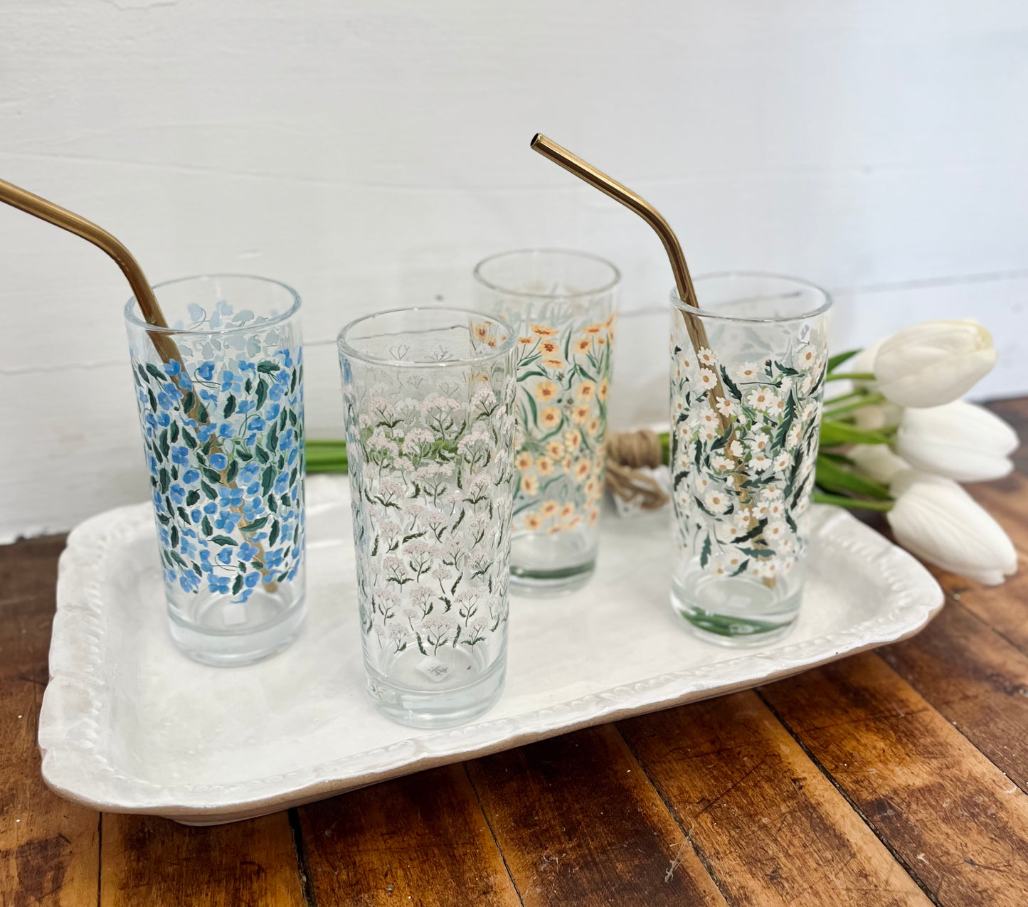 Tall floral glasses