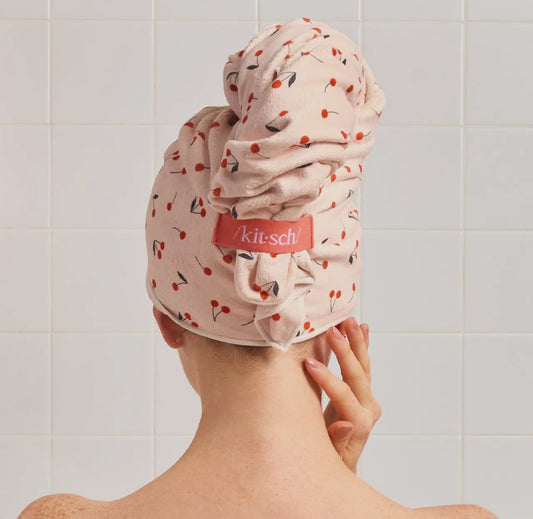 Kitsch XL hair towel wrap - cherry print