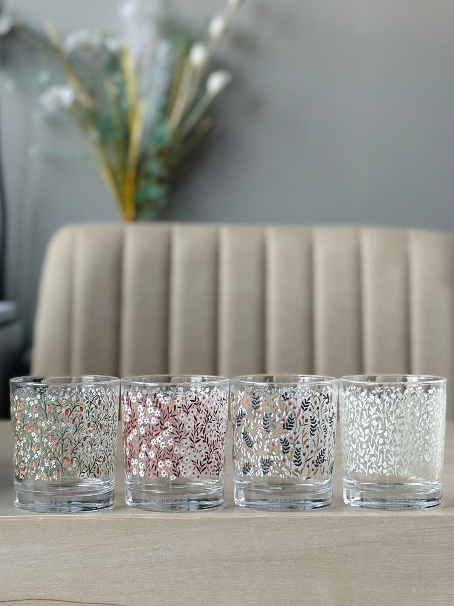 Short floral juice glasses