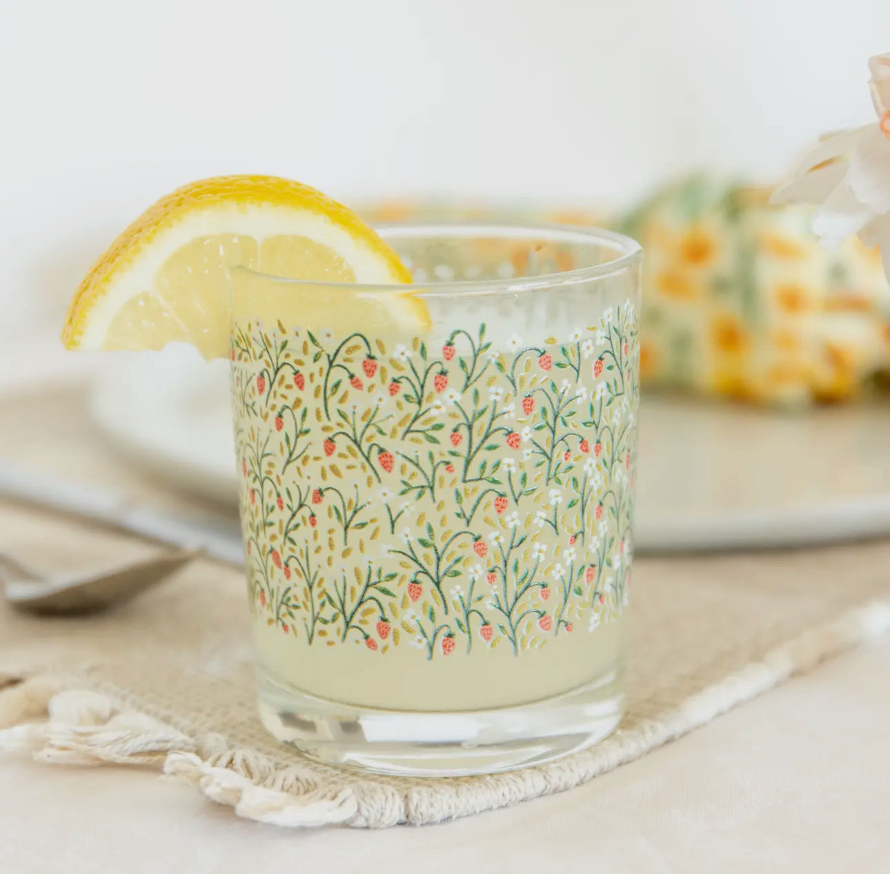 Short floral juice glasses