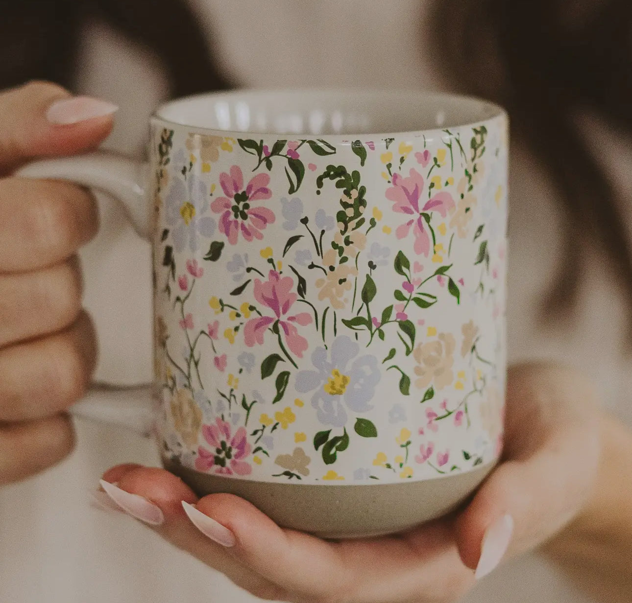 Floral stoneware coffee mug (various)