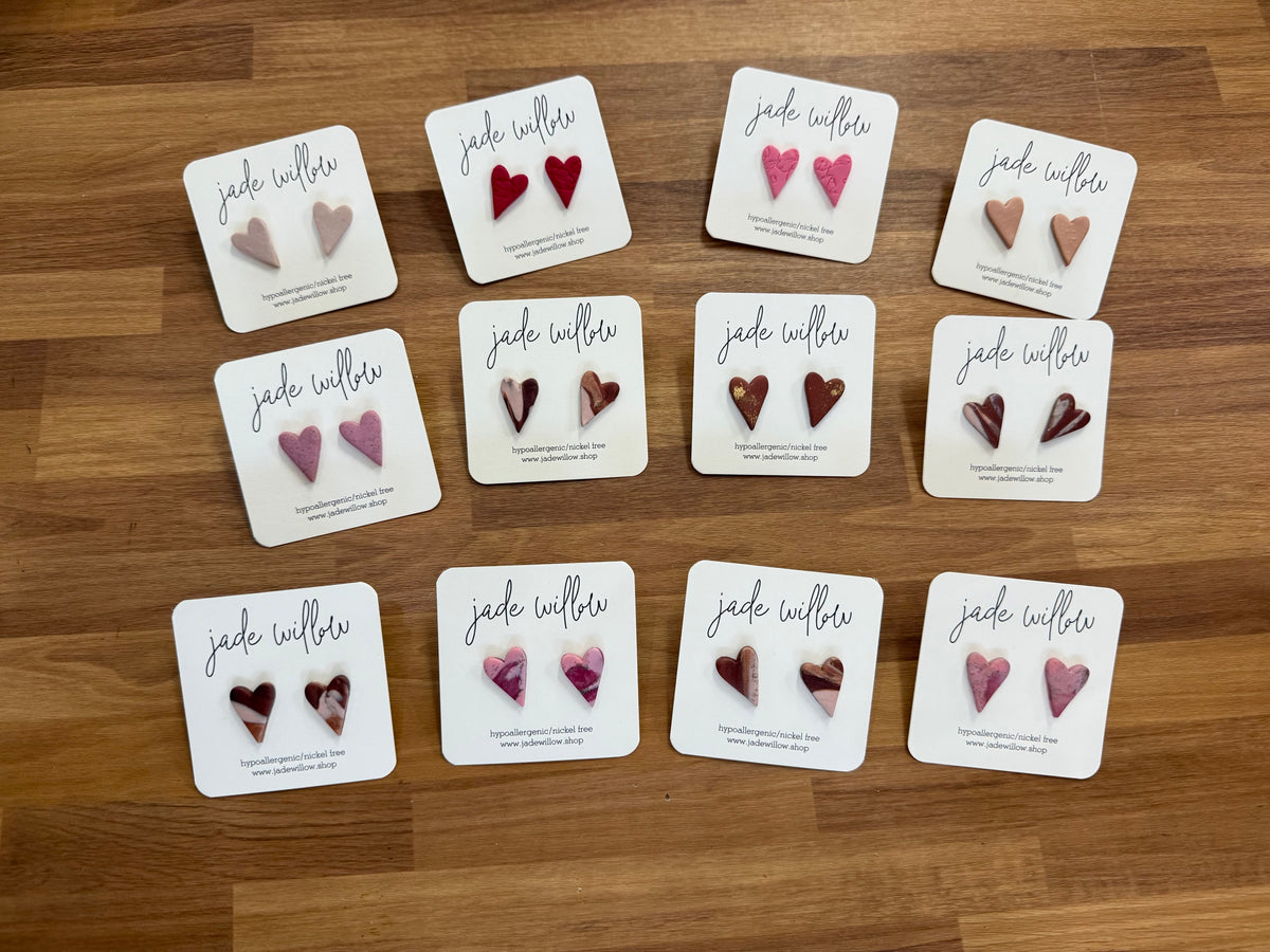 3 pairs of heart studs