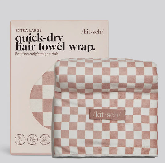 Extra Large Quick-Dry Hair Towel Wrap-Terracotta Checker