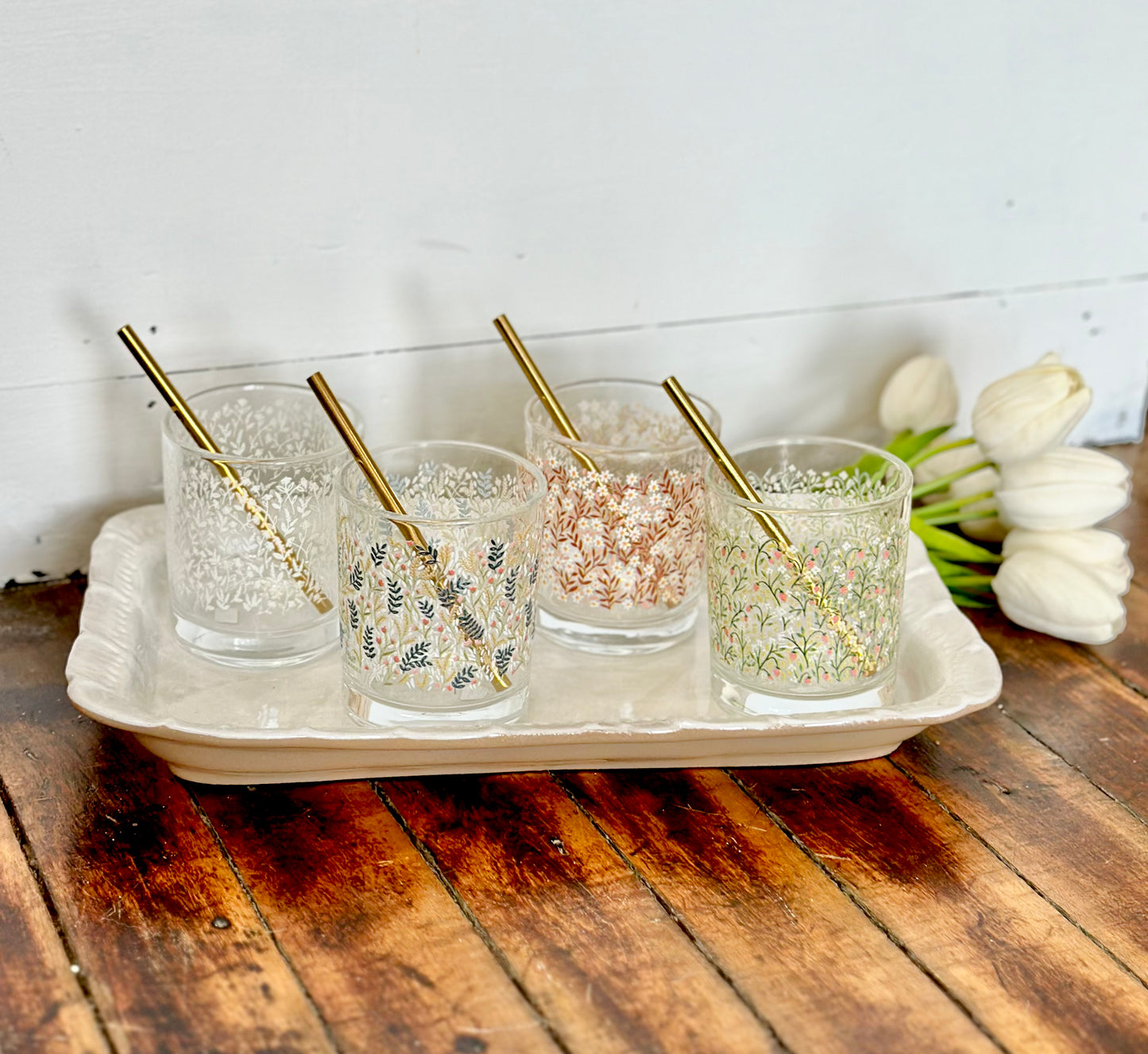 Short floral juice glasses