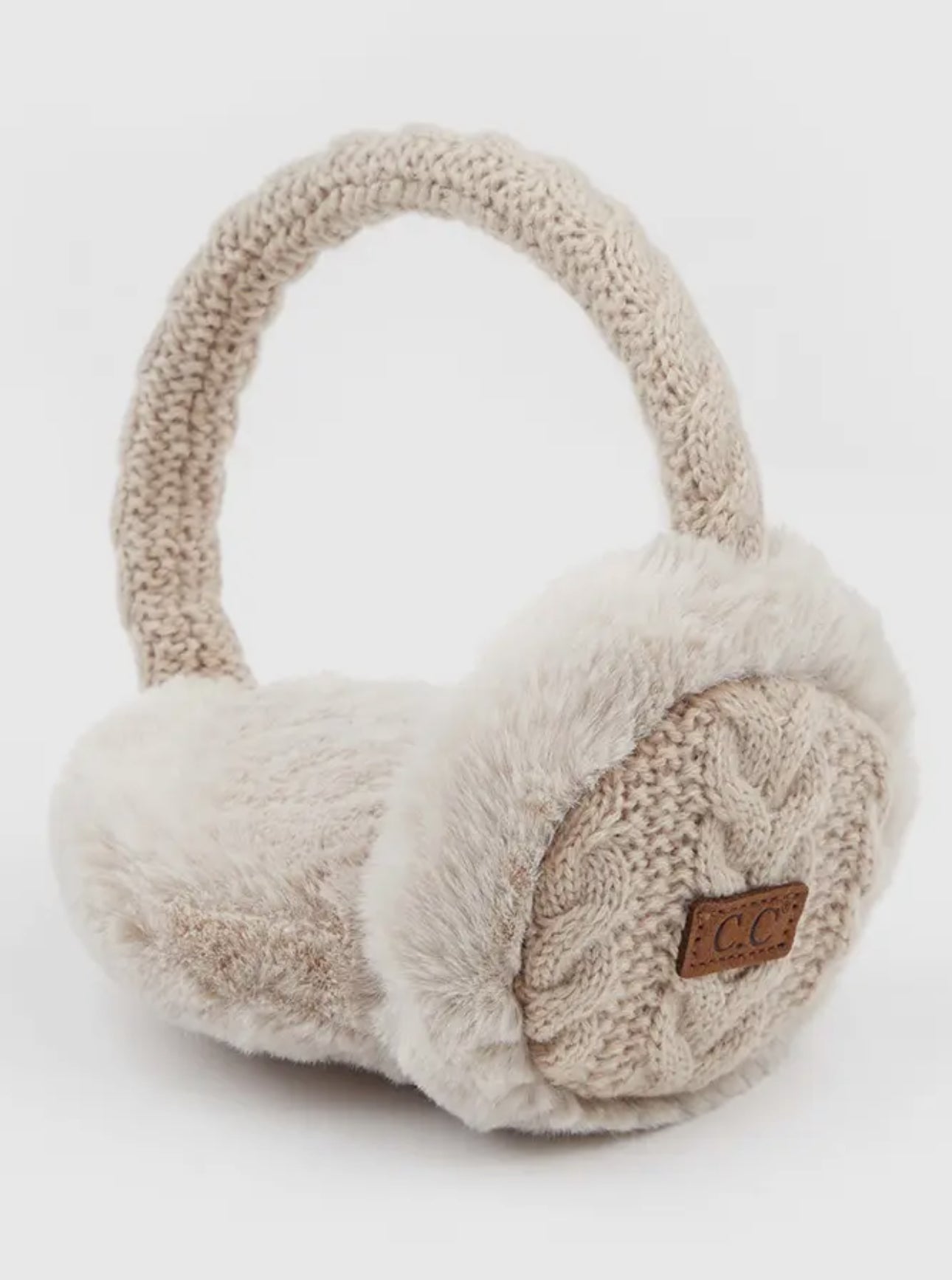 C.C. Cable knit fur earmuffs
