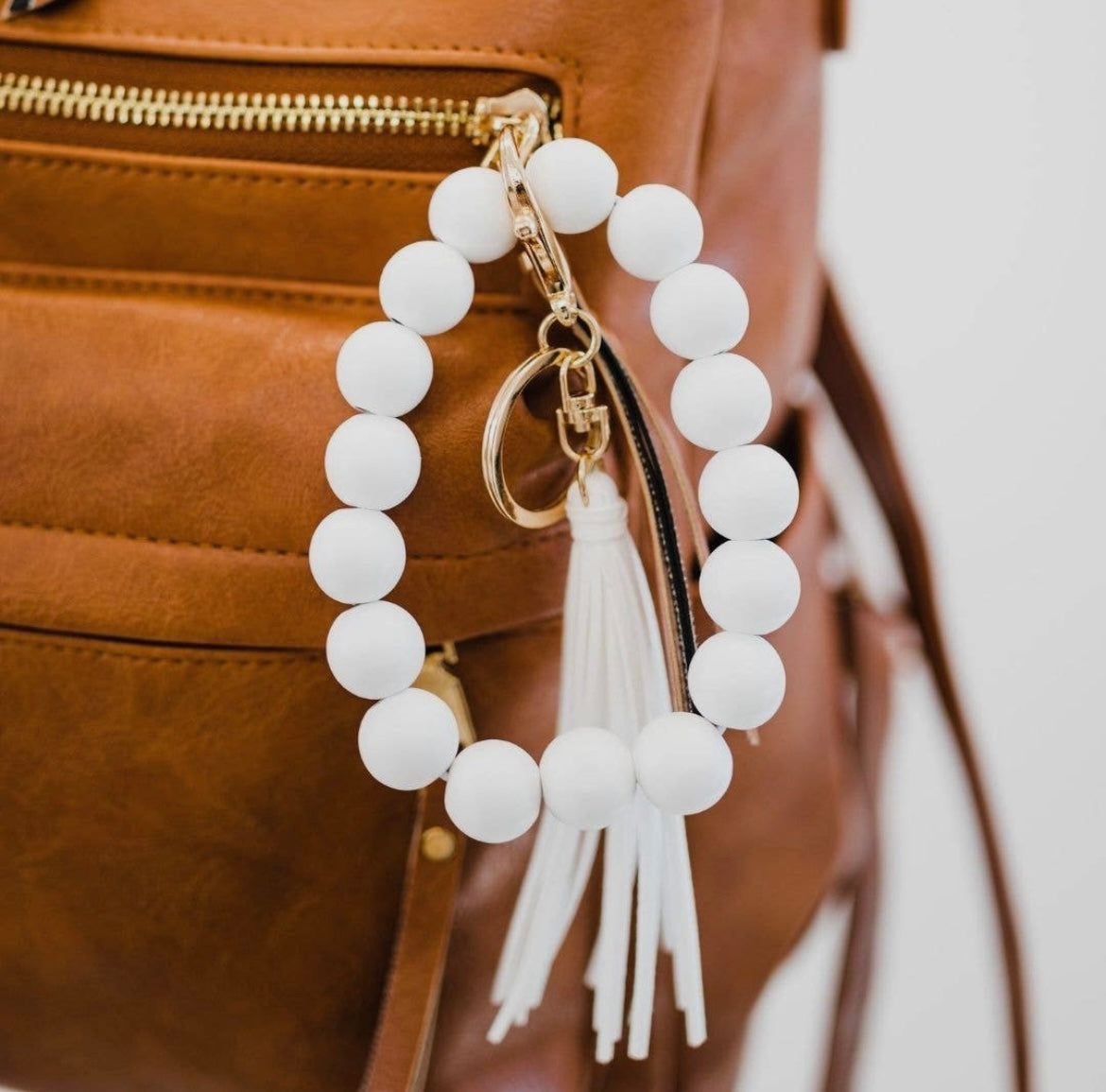 Wooden beaded keychain bracelet