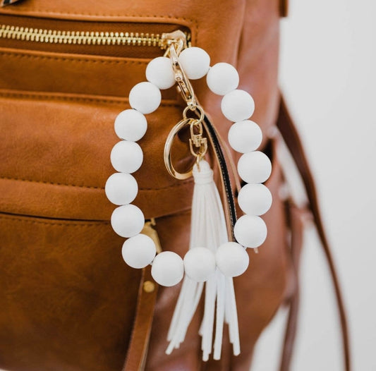 Wooden beaded keychain bracelet