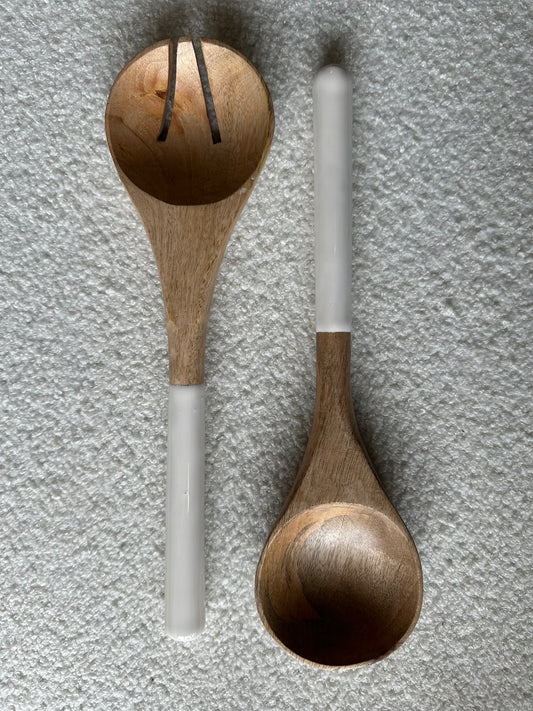 White mango wood salad servers set of 2