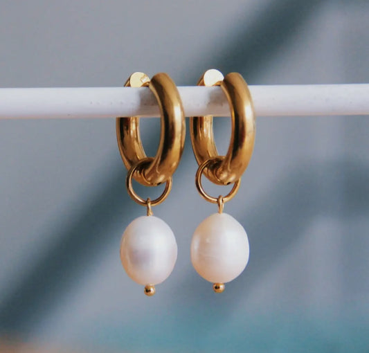 Pearl hoop charm earrings