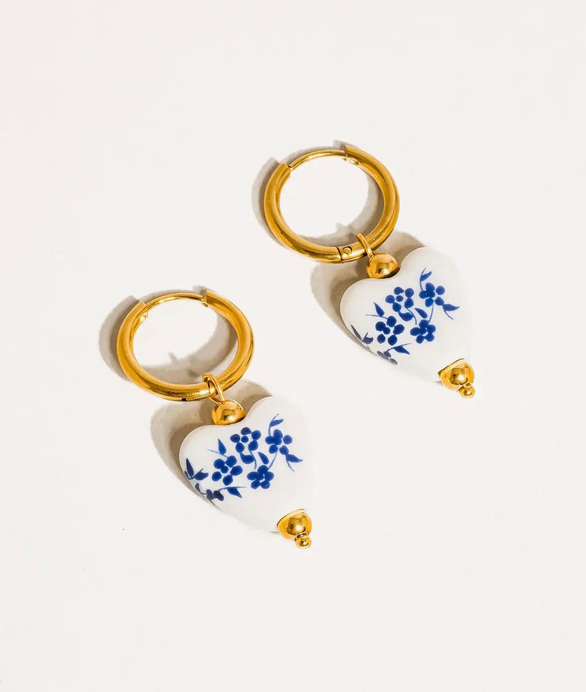Blue floral heart earring