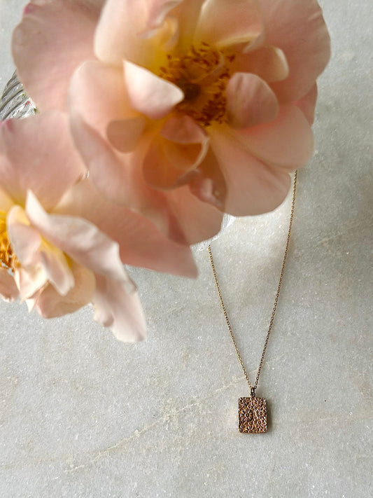 Floral stamped rectangle disc necklace