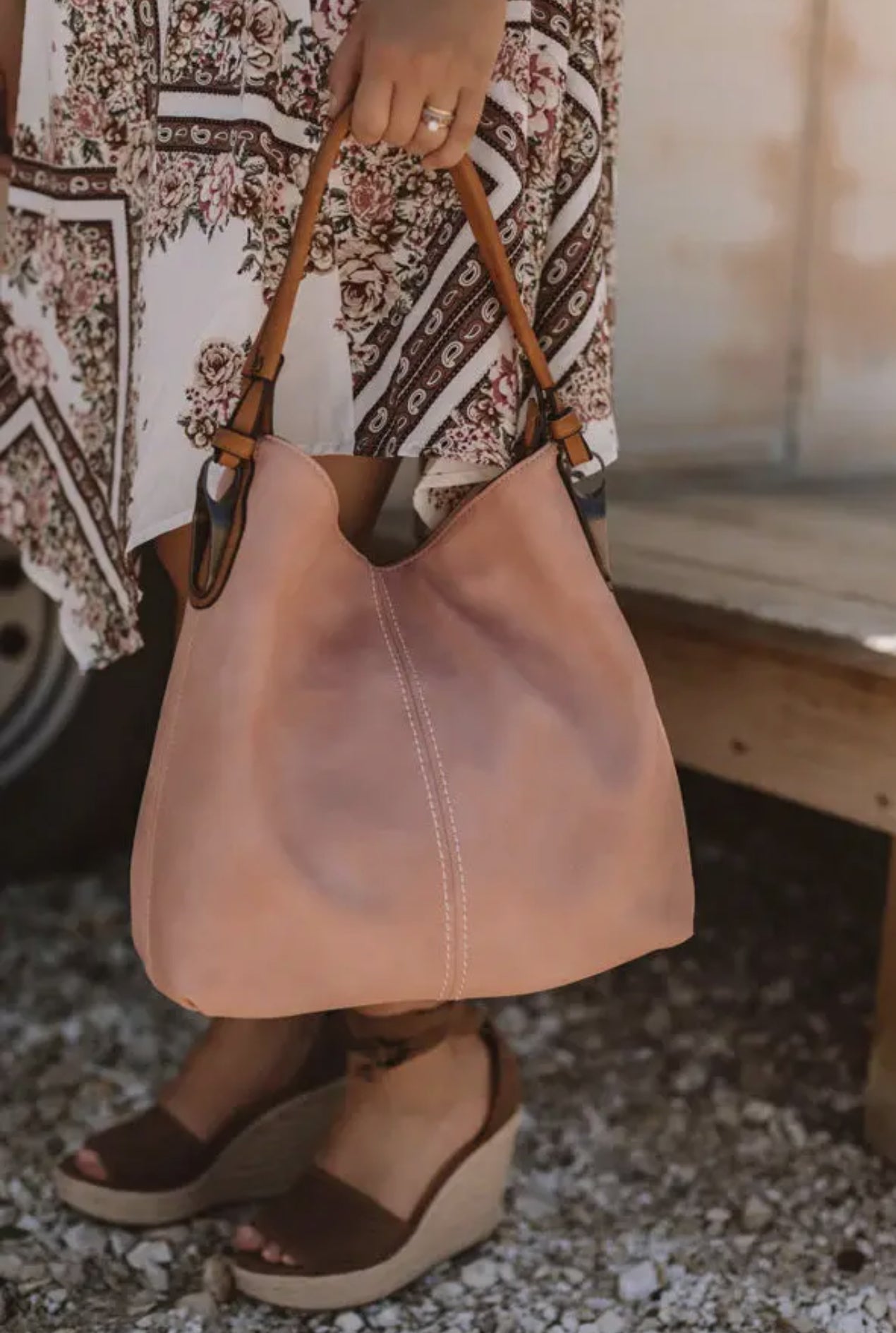 Faux leather slouch tote bag