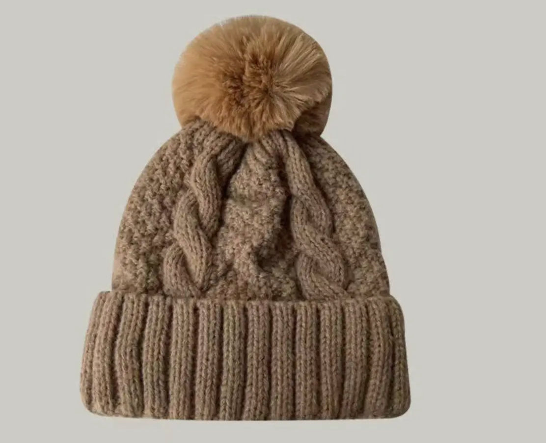 Fuzzy knit Pom beanie (various)