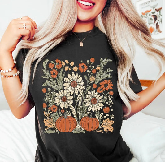Fall boho pumpkin floral tee