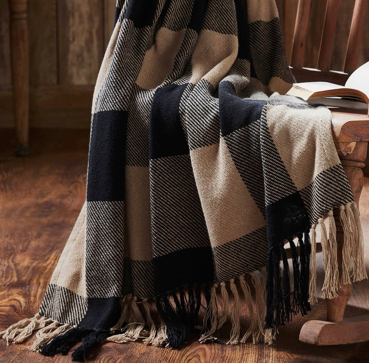 Black tan buffalo checkered throw blanket