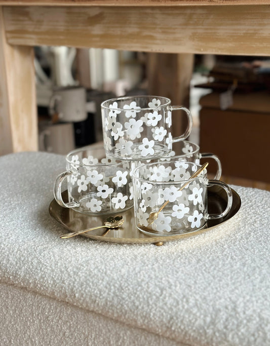 Large glass mug - white flowers