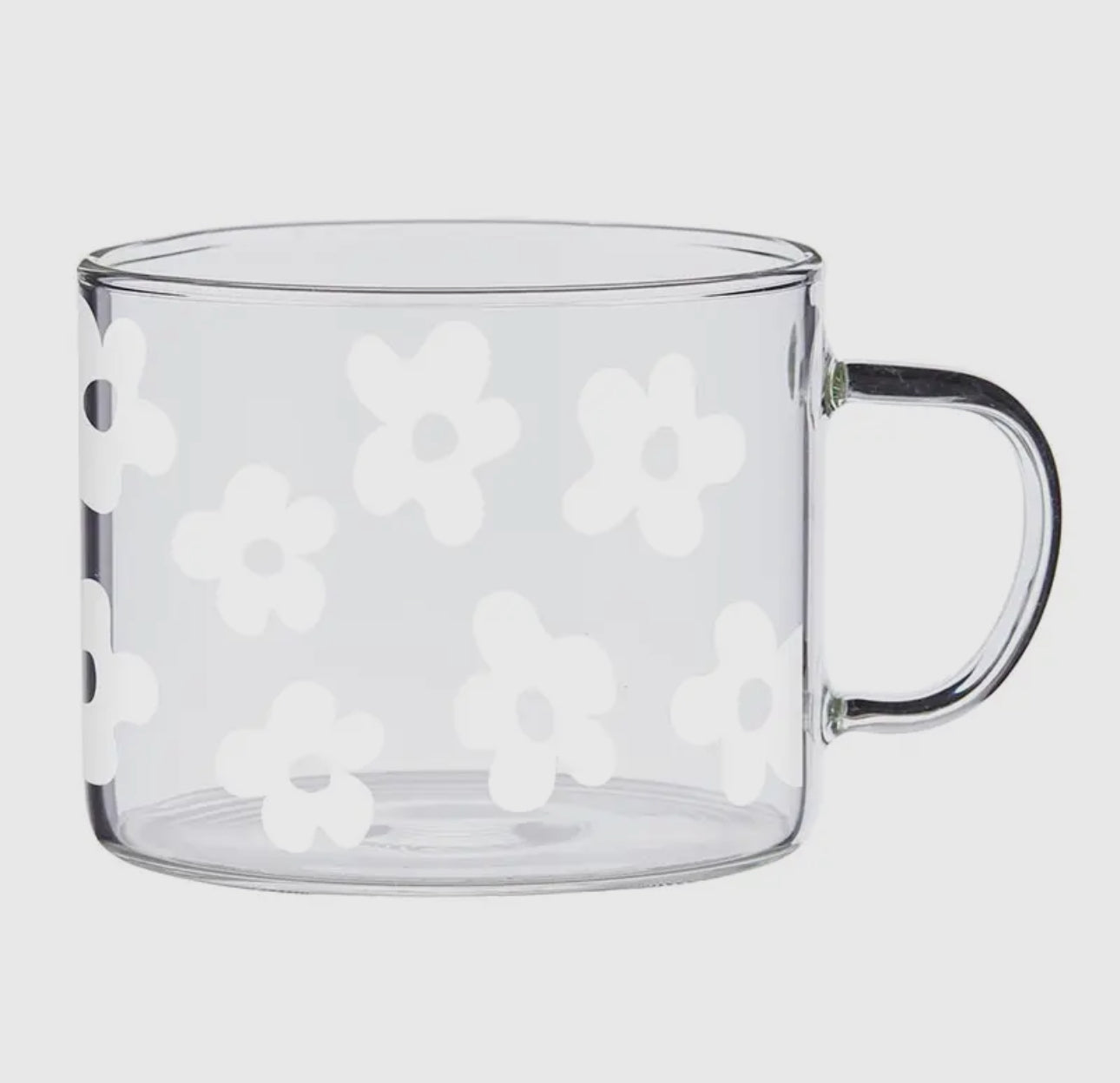 Large glass mug - white flowers