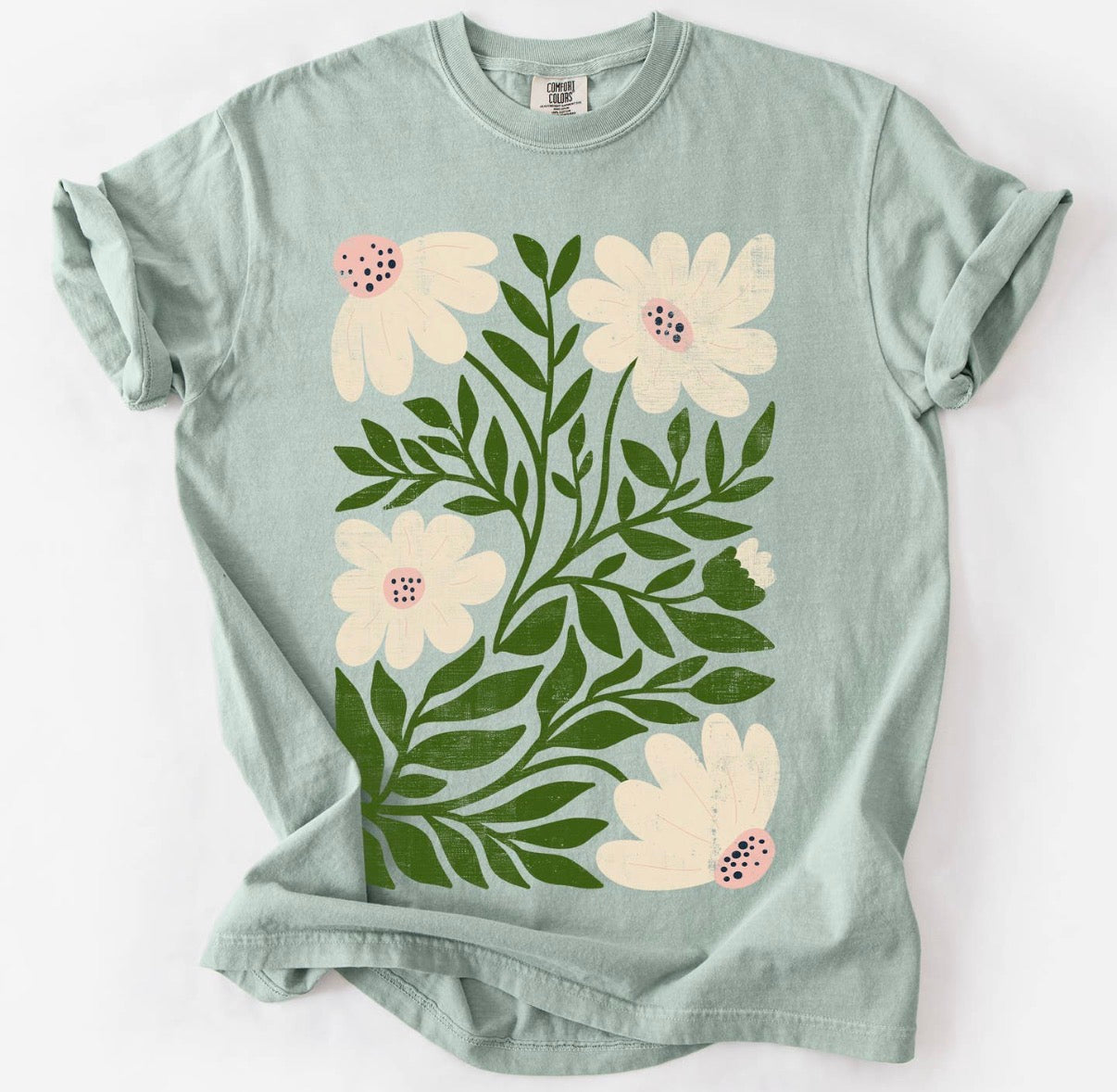 Sage white floral tee