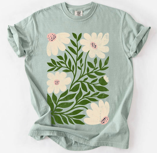 Sage white floral tee