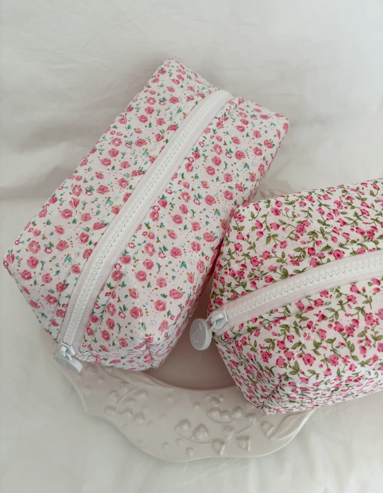 Quilted floral cosmetic makeup bag (various)