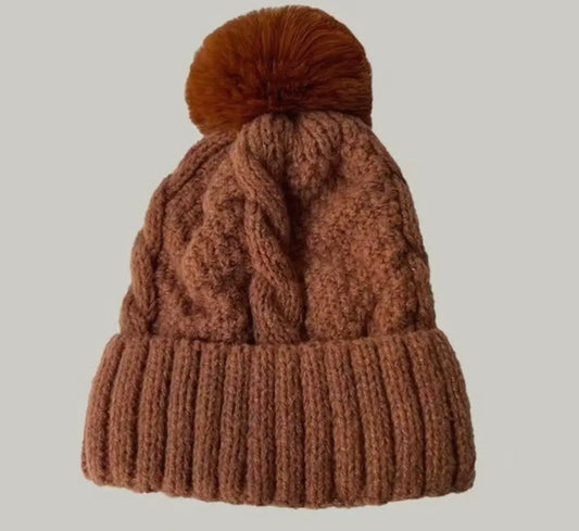 Fuzzy knit Pom beanie (various)