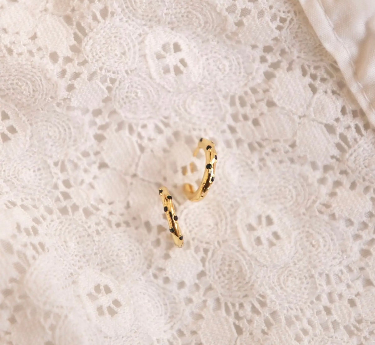 Black polka dot gold hoops