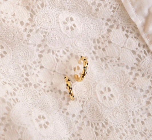 Black polka dot gold hoops