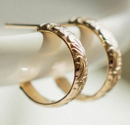 Floral etched hoops