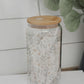 Glass cup with bamboo lid (various patterns)