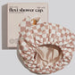 Kitsch satin lined flexi shower cap - terracotta checkered