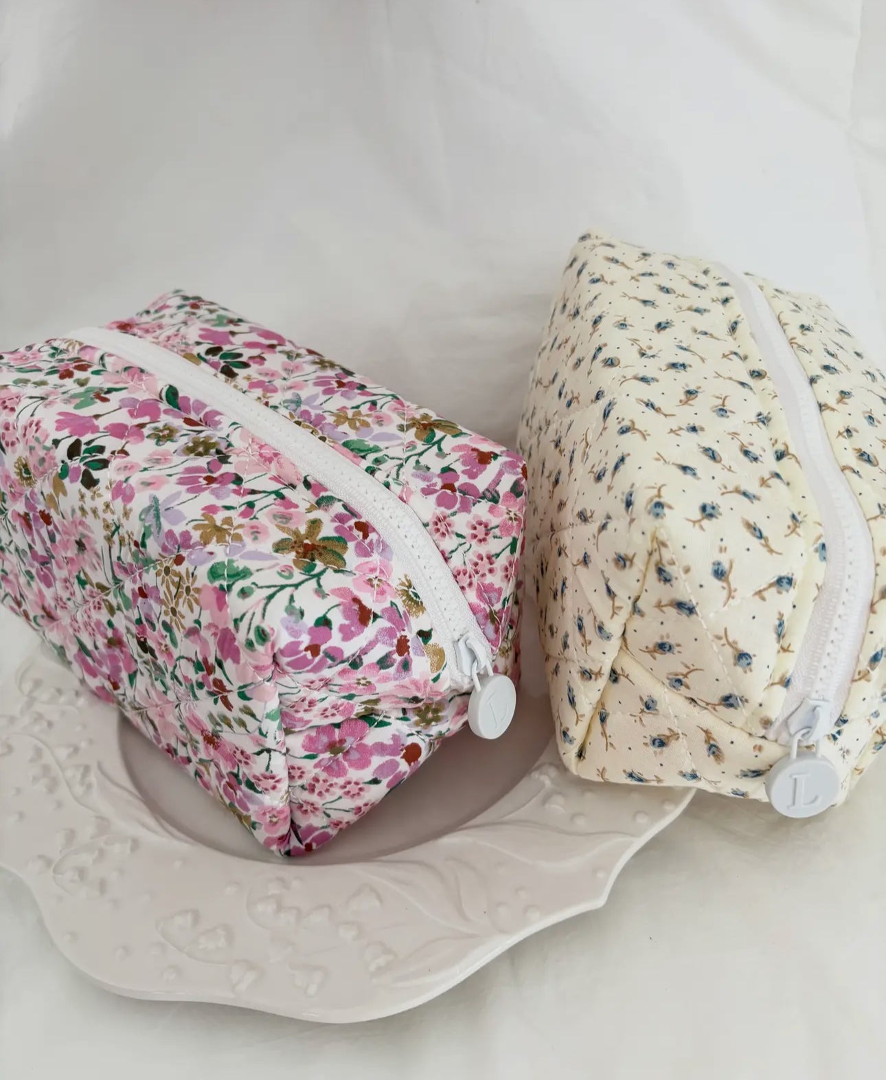 Quilted floral cosmetic makeup bag (various)