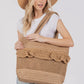 Crochet straw ruffle tote bag