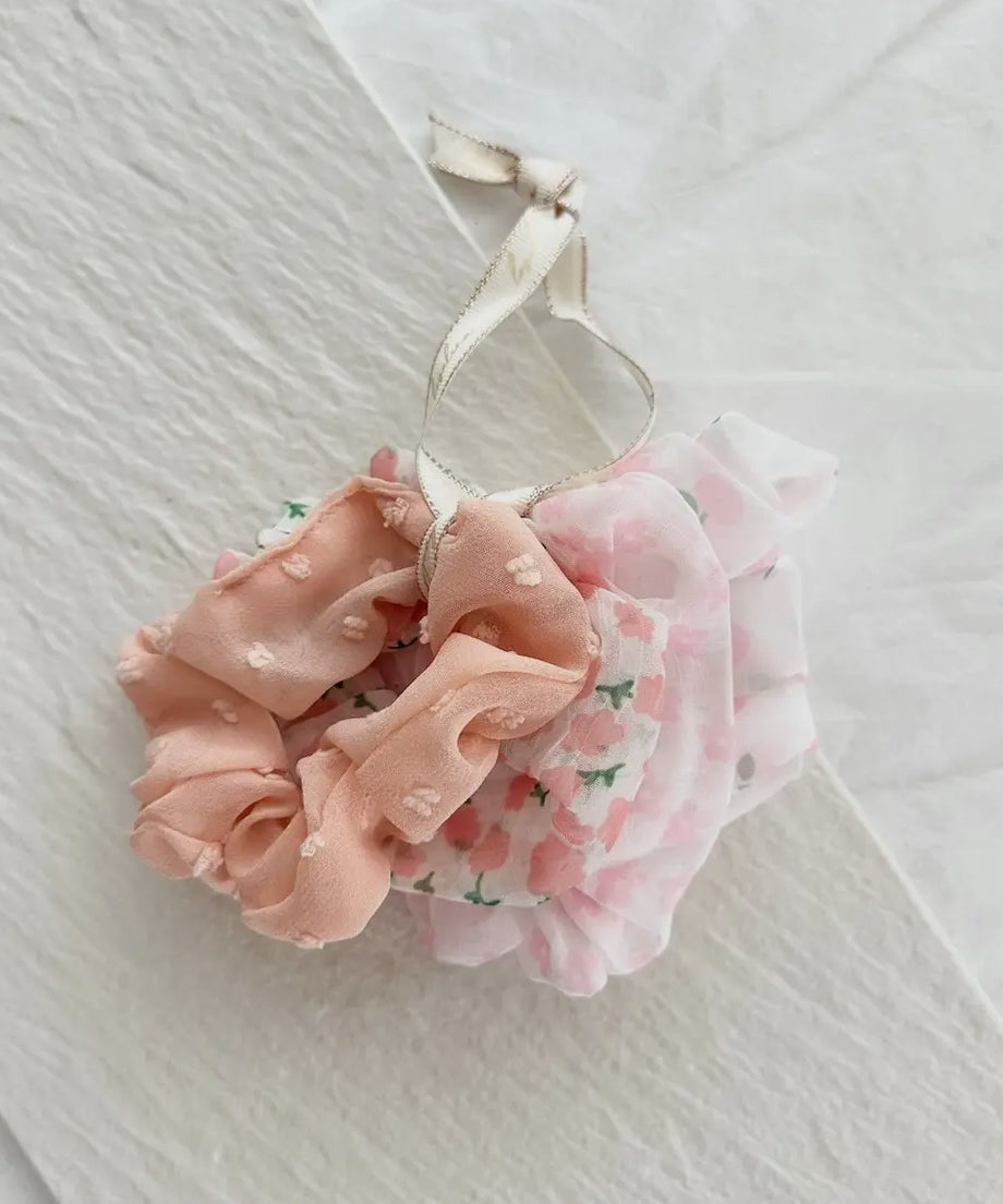 Girls ribbon floral hair scrunchie set (various)