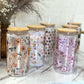 Glass cup with bamboo lid (various patterns)