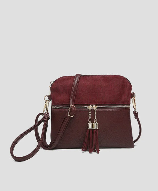Corduroy dual zip crossbody bag (various)